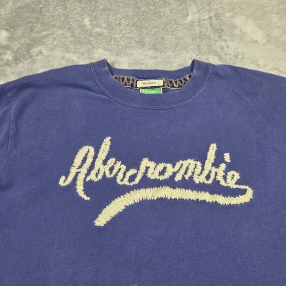 Vintage Abercrombie Shirt Mens M Blue Embroidered Stitched Logo Muscle Tee Y2K - Picture 3 of 8